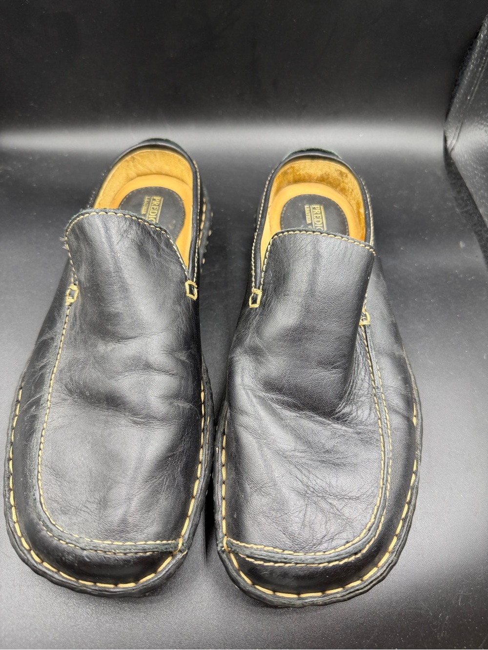 Black Slip-On Leather Loafers with Contrast Stitching - Men